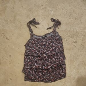 Bobeau Black and Pink Floral Tie-Strap Camisole